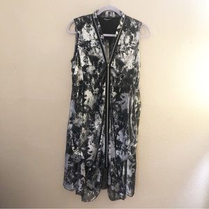 Samuel Dong Black - Silver Abstract Pattern Front Zip Tunic/Cardigan Size S